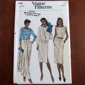 Vintage Vogue Sewing Pattern 7589 Suit Jacket Top Dress Pants Size Womens 8